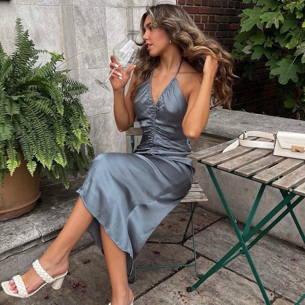 Dark blue satin dress